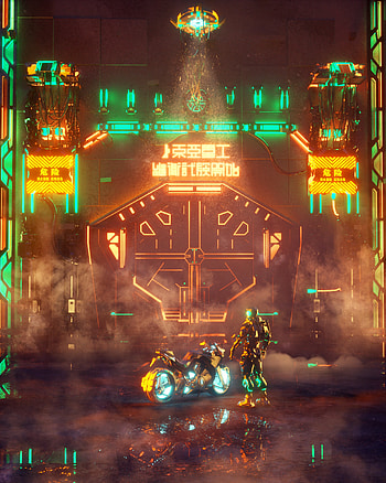 Night, 3D, Cyberpunk, Neon, Motorcycle, Bike, Cyborg HD phone wallpaper