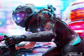 Cyberpunk Biker Digital Art, cyberpunk, artist, artwork, digital-art, biker HD wallpaper