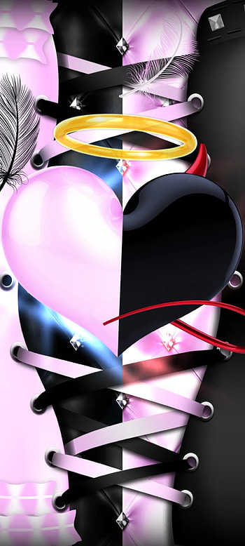 Angel and the Devil, Heart, magenta, Pink, Love, Premium HD phone wallpaper