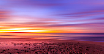 Purple Sky Beach Sunset Sand Footprints, purple, sky, nature, sunset, beach HD wallpaper