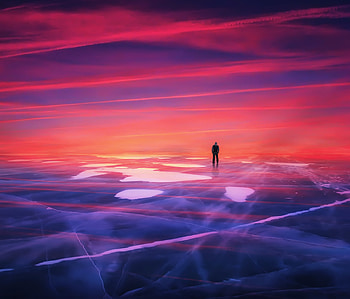 Nature, Sunset, Ice, Silhouette, Loneliness, hop HD wallpaper