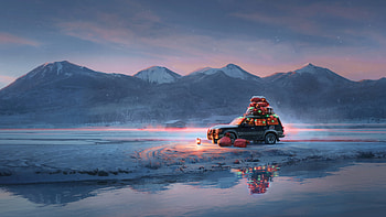 Christmas Car Ride, christmas, artist, artwork, digital-art HD wallpaper