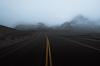 Nature, Mountains, Rocks, Road, Turn, Fog HD wallpaper