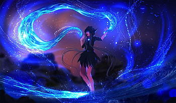 Water bending, anime girl, night, original HD wallpaper