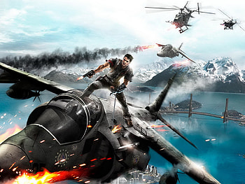 Just_Cause, blue, other, video games, plane, sky, fire, combat, war HD wallpaper