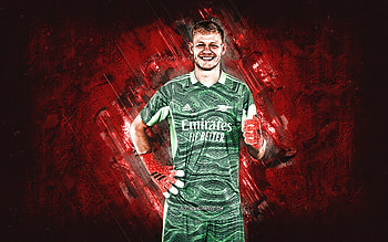 Aaron Ramsdale, Arsenal FC, English footballer, goalkeeper, portrait, red stone background, Premier League, soccer HD wallpaper