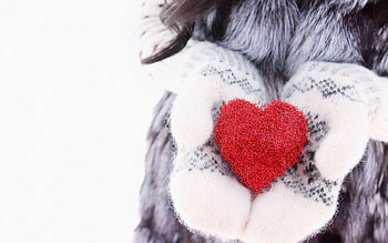 For You!, winter, valentine, white, red, gloves, heart, hand HD wallpaper