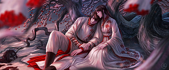 Winter berries, asian, fantasy, red, iarna, couple, winter, white, man, girl, tree, xiaofan zhang HD wallpaper