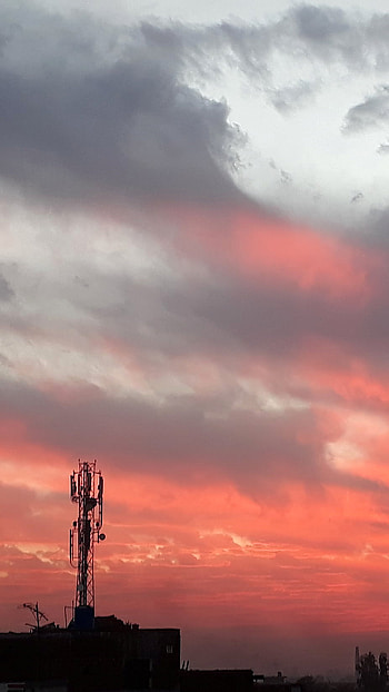 Evening sky, cloud, tower, sky, graphy, pink HD phone wallpaper