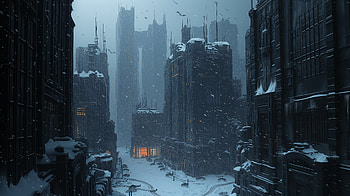 Winter Wonderland: Snowy Cityscape, snowy city, urban landscape, dystopian, winter scene, nighttime HD wallpaper