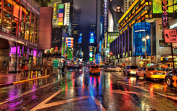 Times Square panorama, Urban landscape, Bright lights, Iconic landmark HD wallpaper