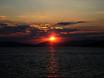 fishing at sunset, clouds, ocean, fishing, sunset HD wallpaper