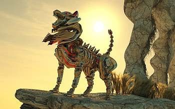 3D, Wolf, Metal, Robot, Silver, Elevation HD wallpaper