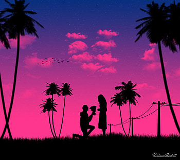Art, Night, Love, Couple, Pair, Silhouettes, Romance HD wallpaper