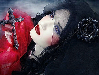 Beauty with the cross, face, goth, woman, cross HD wallpaper