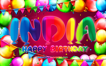 Happy Birtay India, , colorful balloon frame, India name, purple background, India Happy Birtay, India Birtay, popular american female names, Birtay concept, India HD wallpaper