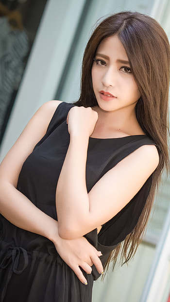 black dress, brown eyes, brunette, model, woman, asian HD phone wallpaper