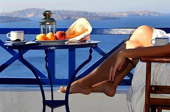 A Perfect Summer Day, Woman, Fruit and Coffee, Porch, Ocean View HD wallpaper