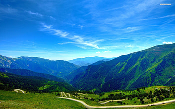 Beautiful Clear Blue Sky Over The Green Mountains HD wallpaper