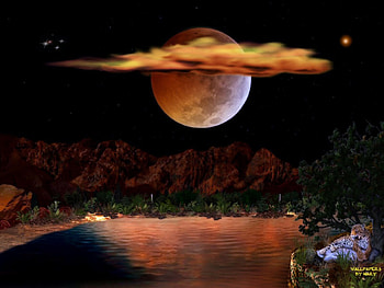 Moon Over Mountains 1600x1200, Jaguars, Mountains, Lakes, Moon HD wallpaper