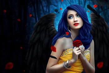 Fantasy Girl, Girl, Drawing, Fantasy, Flowers, Wings, Angle HD wallpaper
