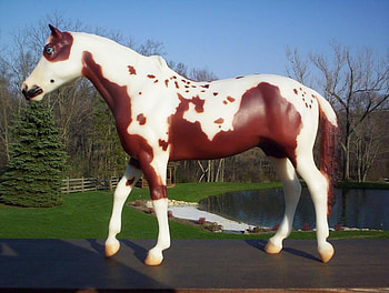 Pinto Horse, pinto, trees, sky, nature, breyer horses, ponies, park, pond HD wallpaper