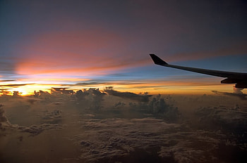 Above the clouds, clouds, plane, above, sunset HD wallpaper