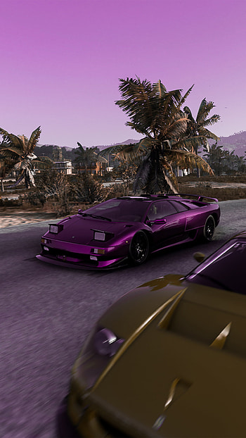 Lamborghini Diablo, purple lambo, lambo, purple sky, ferrari f40 HD phone wallpaper