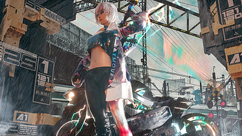 Anime Cyber Girl Sword And Bike, artist, artwork, cyberpunk HD wallpaper