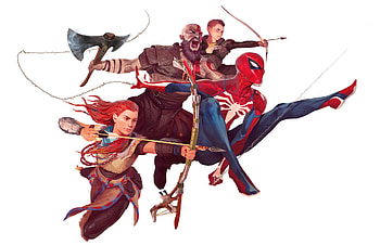 Spiderman And God Of War Characters Art, spiderman, kratos, god-of-war, superheroes, artwork, artist, digital-art, artstation HD wallpaper