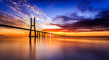 Bridge, sky, nature, ocean HD wallpaper