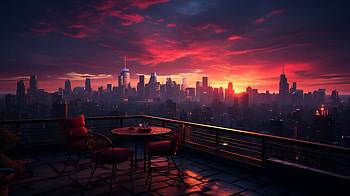 City Sunrise - Breathtaking Dawn Skyline, sunrise, Anime, city, anime city HD wallpaper