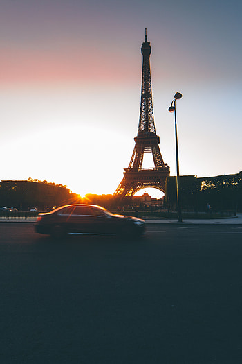 Cities, Sunset, Paris, Eiffel Tower, Car, Movement, Traffic, France HD phone wallpaper