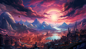 "Dawn of the Cosmic City", AI Art, Anime, illustration HD wallpaper