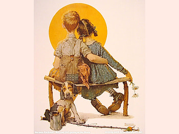 Norman Rockwell 05, children, moon, cuddling, love HD wallpaper