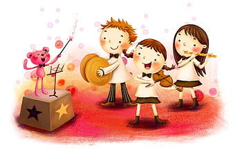 Children drawing, music, children, abstract, drawing HD wallpaper