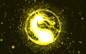 Mortal Kombat yellow logo, , yellow neon lights, creative, yellow abstract background, Mortal Kombat logo, online games, Mortal Kombat HD wallpaper