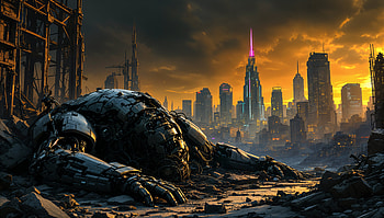 Epic Robot Ruin: A Stunning Ultra, robot ruin, Sci Fi, dystopian, cityscape HD wallpaper