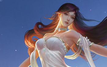 Goddess, blue, fantasy, art, redhead, girl, taiwei HD wallpaper