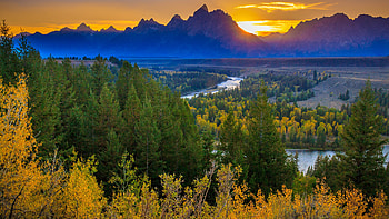 Sunset forest, Autumn river, USA HD wallpaper