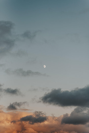 Nature, Sunset, Sky, Clouds, Moon HD phone wallpaper