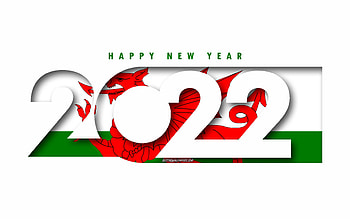 Happy New Year 2022 Wales, white background, Wales 2022, Wales 2022 New Year, 2022 concepts, Wales, Flag of Wales HD wallpaper
