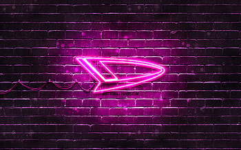 Daihatsu purple logo, , purple brickwall, Daihatsu logo, cars brands, Daihatsu neon logo, Daihatsu HD wallpaper