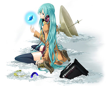 Hatsune Miku, power, blue hair, vocaloid, long hair, anime girl, sad, butterfly, snow, cool, lovely HD wallpaper