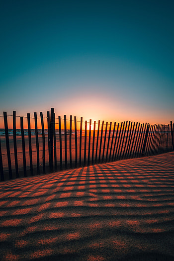 Nature, Sunset, Sand, Fence, Shadows HD phone wallpaper