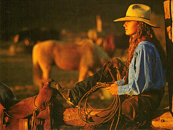 Ranch Girl, horse, cowgirl, rope, woman, ranch, saddle, chaps, fence, boots, hat, female HD wallpaper