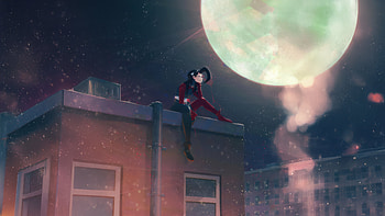Vin Where The Moon Feels Close, artist, artwork, art, digital-art, moon, buildings, deviantart HD wallpaper