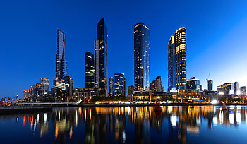 Cities, Night, Architecture, Lights, Reflection, Skyscrapers HD wallpaper