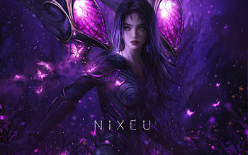 Kai Sa, purple, kaisa, art, fantasy, nixeu, girl HD wallpaper
