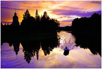 Purple sunset, black, trees, sky, sun, lake HD wallpaper